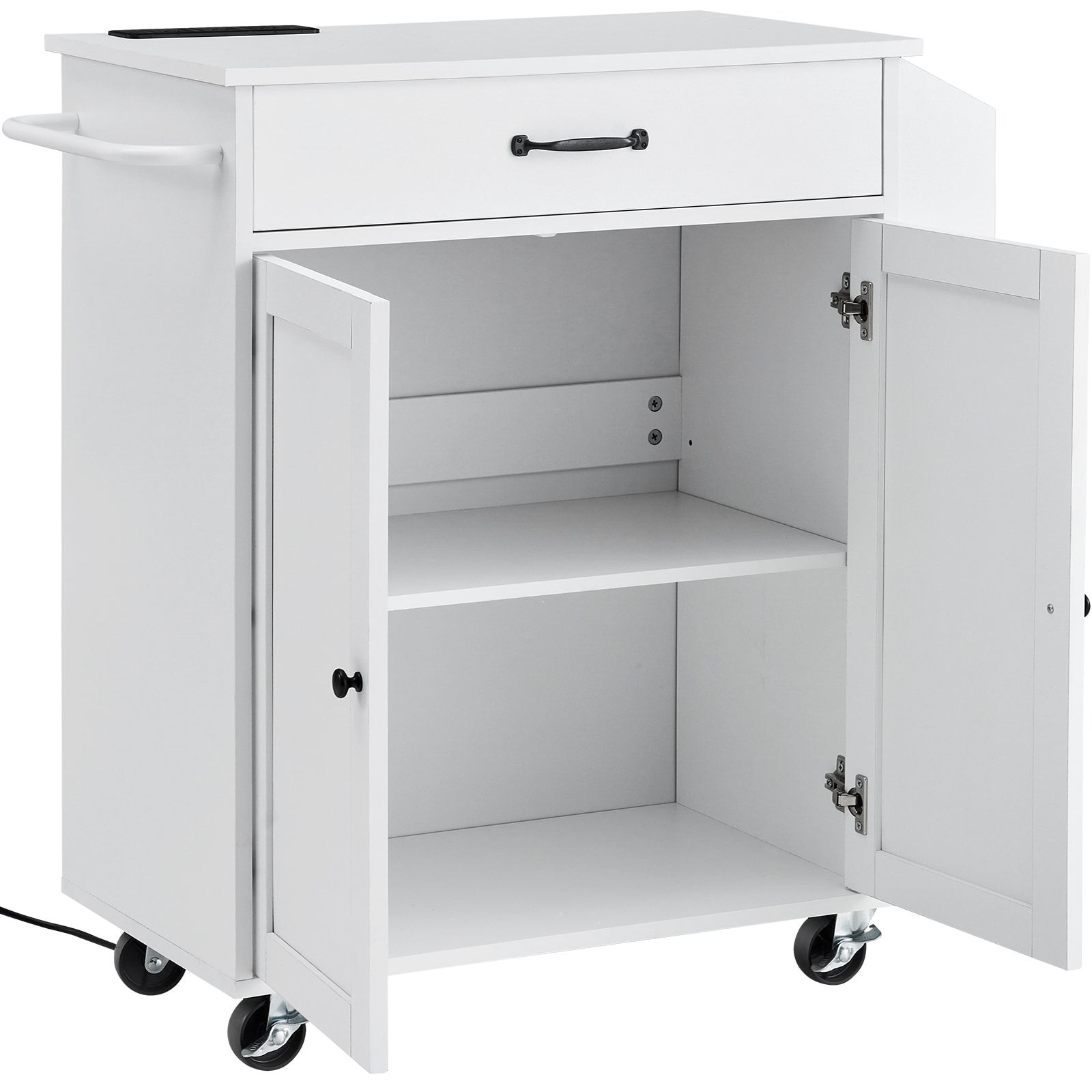 Kitchen Island Cart Rolling Storage Cabinet On Wheel With Charging Station_voghion.com